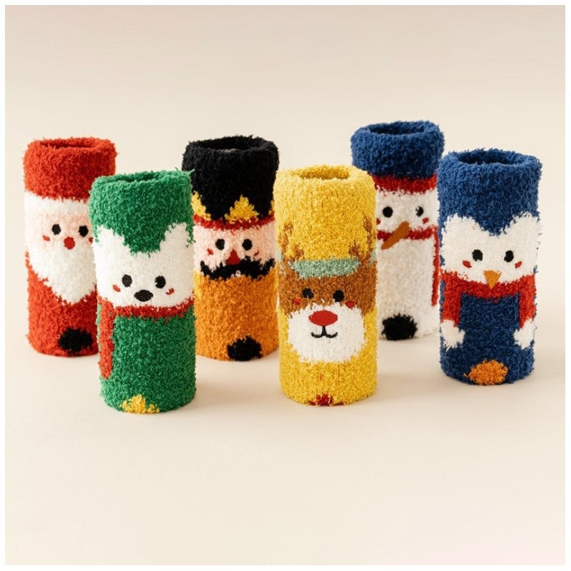 Christmas Cartoon Coral Fleece Terry Socks