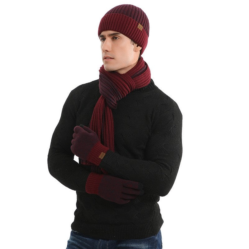 Colorblock Knit Hat Scarf Gloves Set