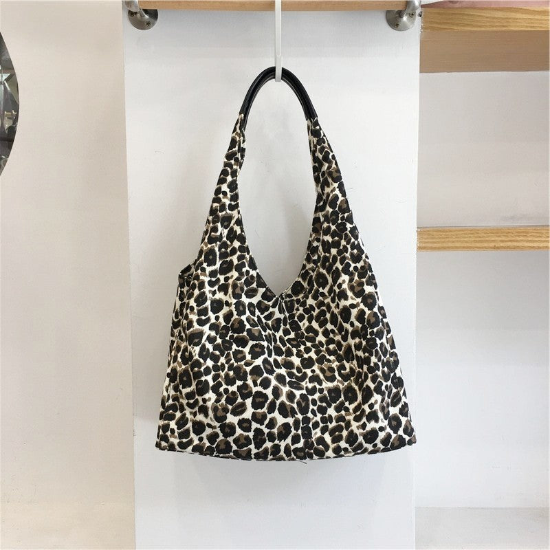 Leopard Print Large Capacity Underarm Canvas Bag