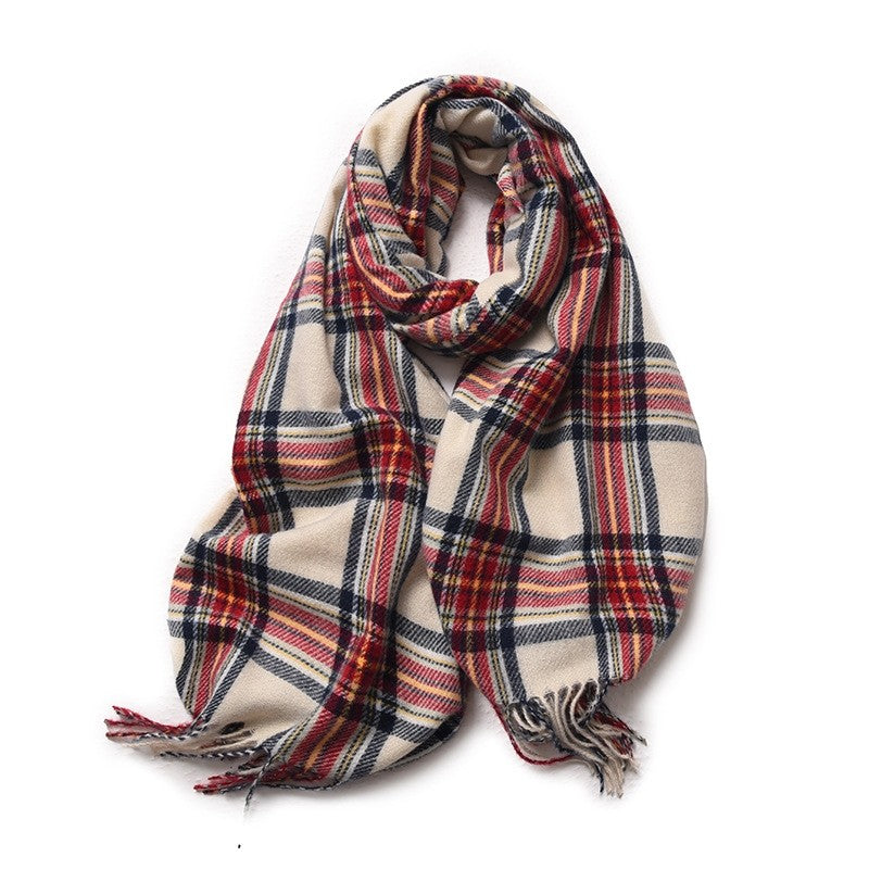 Retro Plaid Contrast Color Tassel  Imitation Cashmere Shawl Scarf