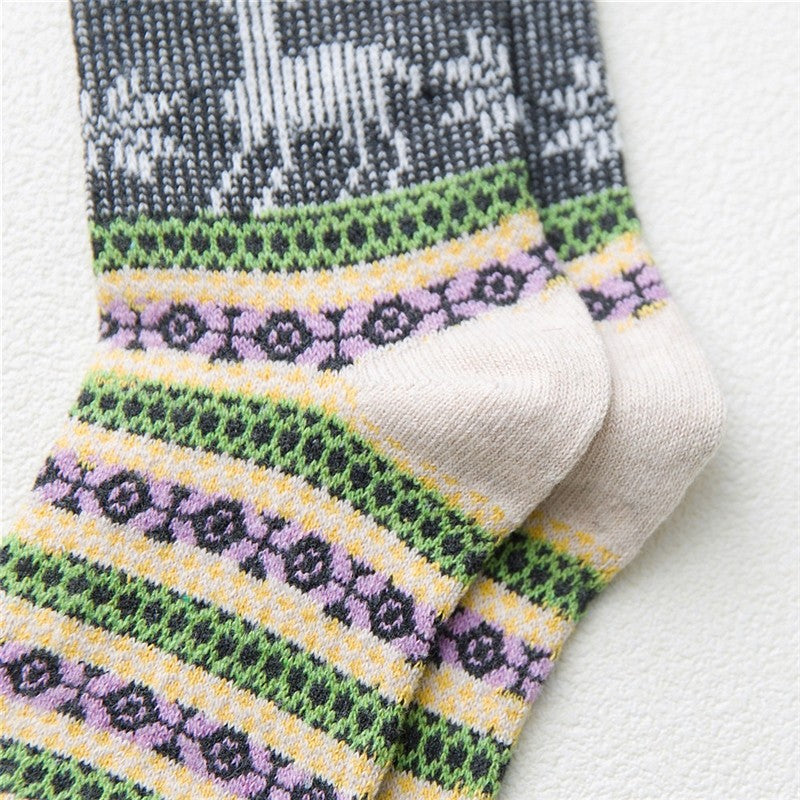 Anti-Stess Breathable Thick Print Soft Sock(A Set Of Five Pairs)