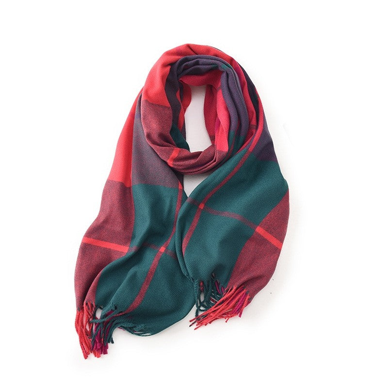 Contrast Color Plaid Tassel Imitation Cashmere Classic Shawl Scarf