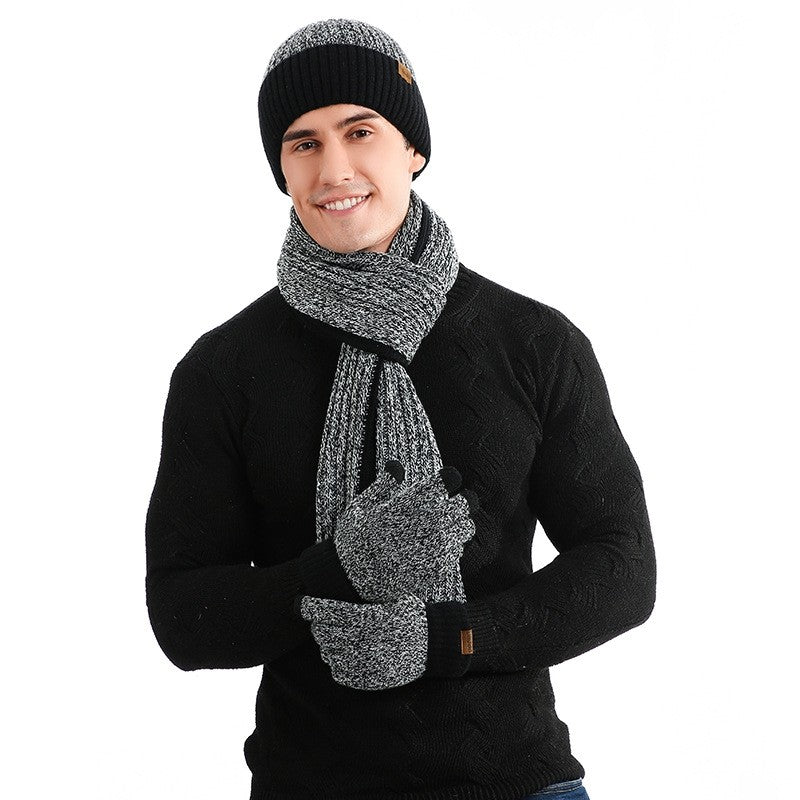 Colorblock Knit Hat Scarf Gloves Set