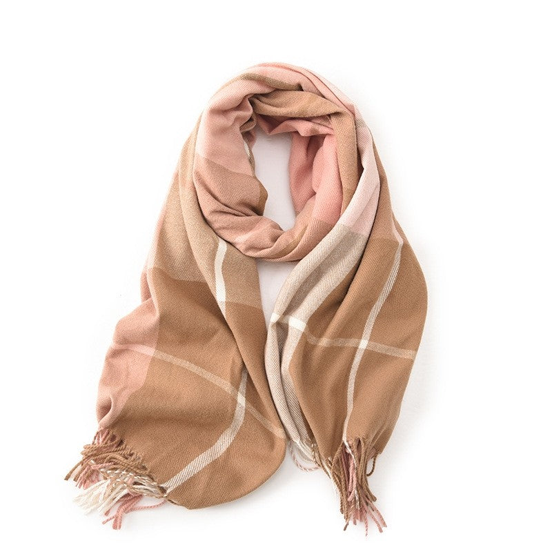 Contrast Color Plaid Tassel Imitation Cashmere Classic Shawl Scarf