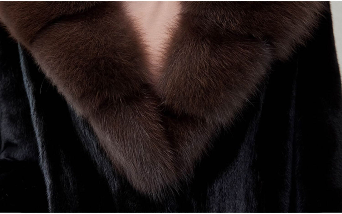 Women's Mink Fur Collar Faux Fur Coat