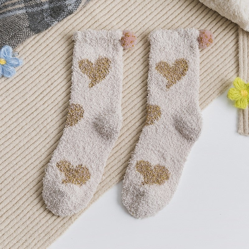 Jacquard Heart Women's Coral Fleece Socks