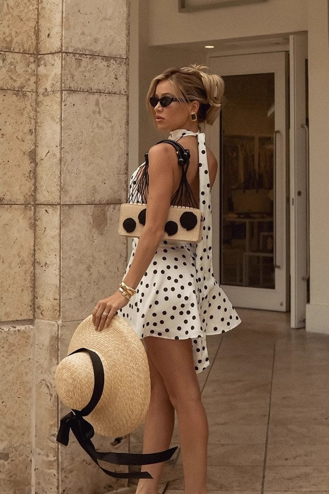 Polka Dot Halter Backless Tie Mini Dress