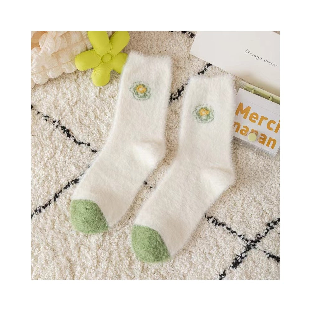 Cute Floral Printed Coral Fleece Thickened Warm Socks