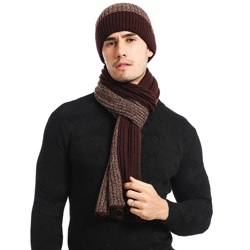 Colorblock Knit Hat Scarf Gloves Set