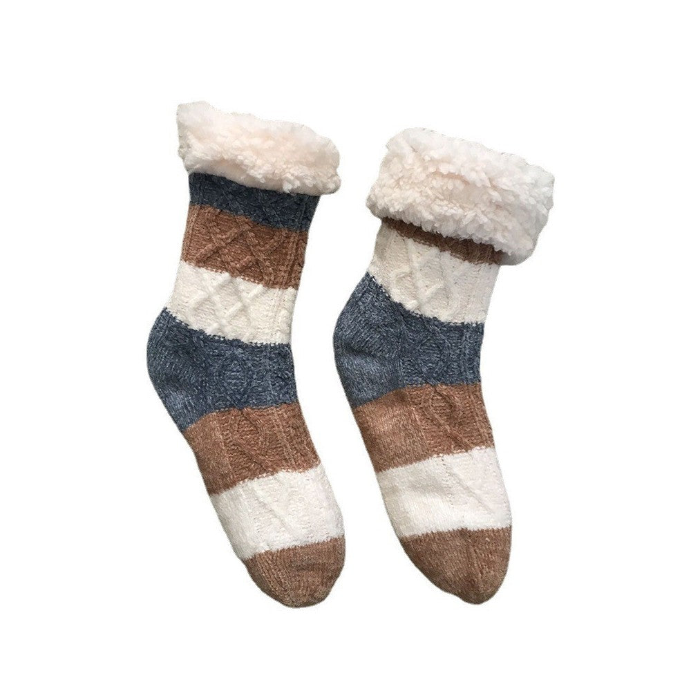 Double-Layer Thickened Fleece Lining Striped Socks