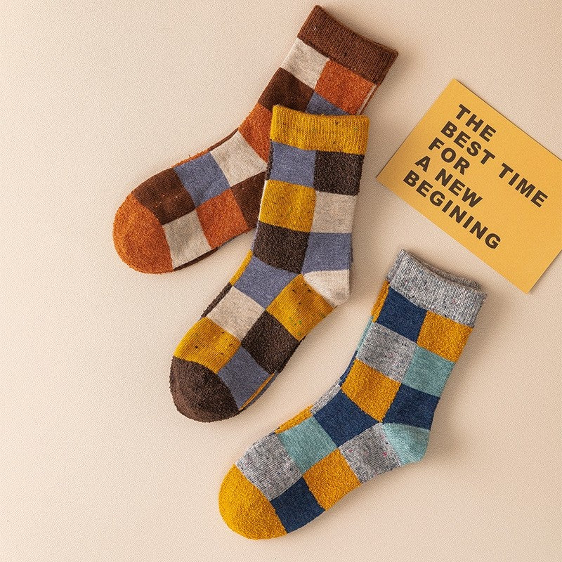 6 Pairs Mixed Color Plaid Winter Wool Adults Socks