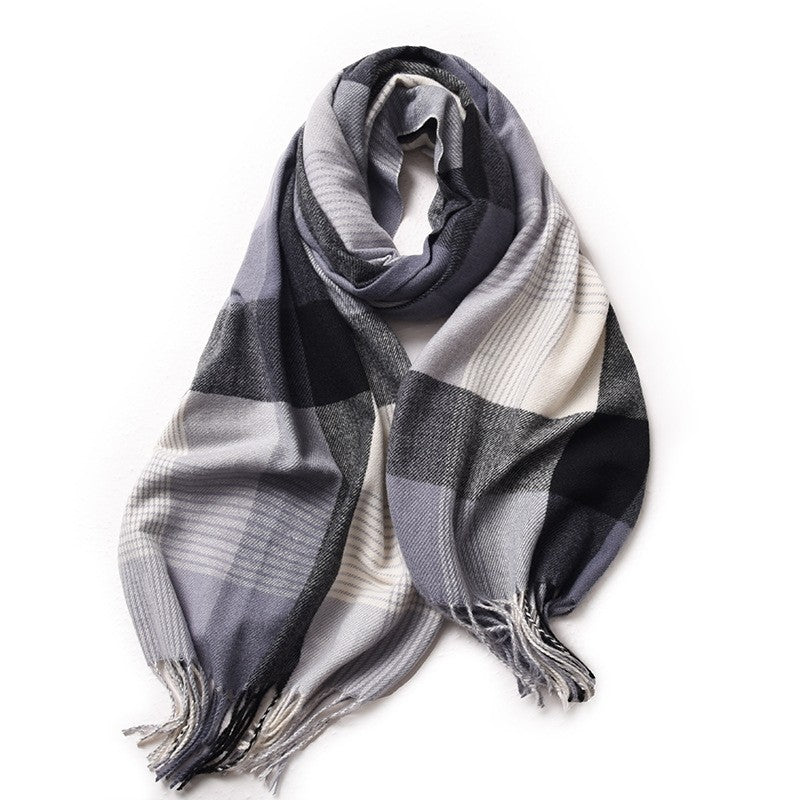 Contrast Color Plaid Tasseled Thickened Warm Shawl Scarf