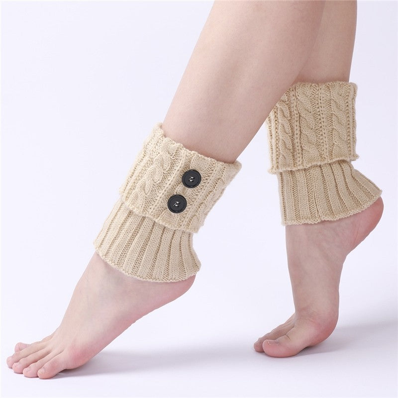 Knitted Cable Button Short Leg Warmers