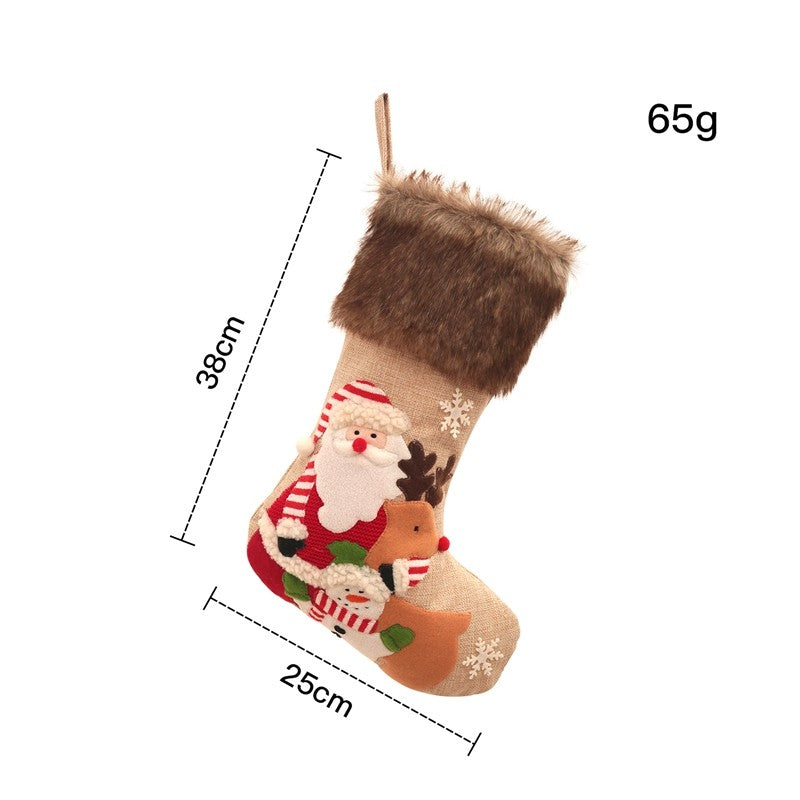 Linen Plush Snowman Santa Sock Gift Bag Christmas Decoration