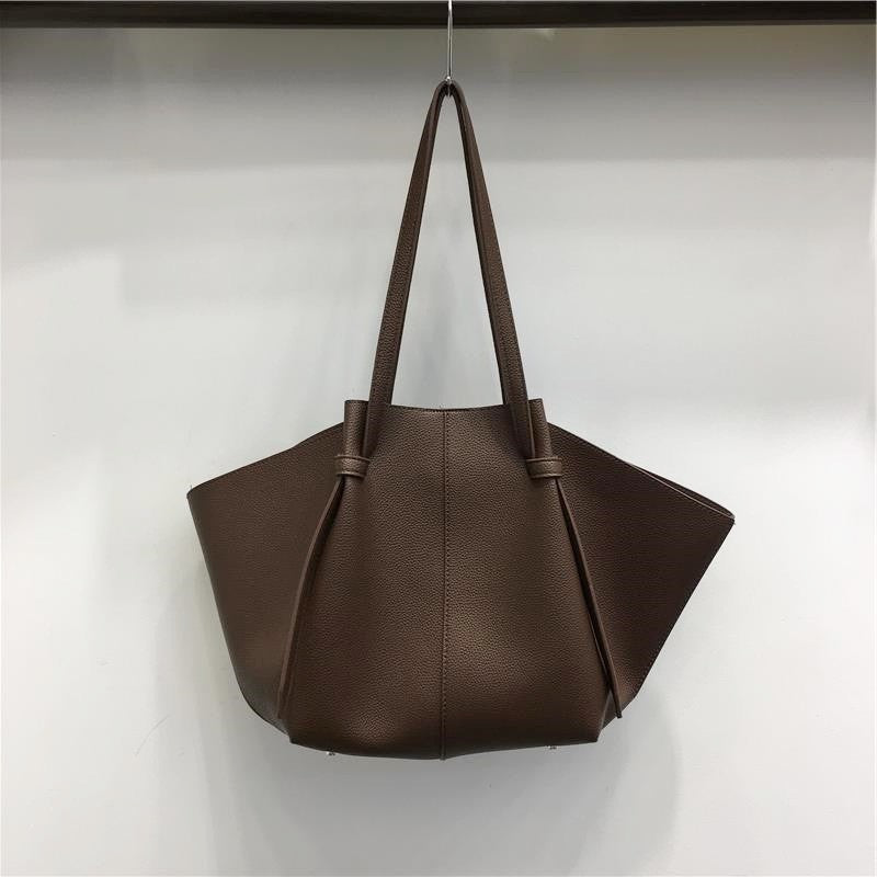 Vintage Litchi Grain Large Capacity Winged Bag