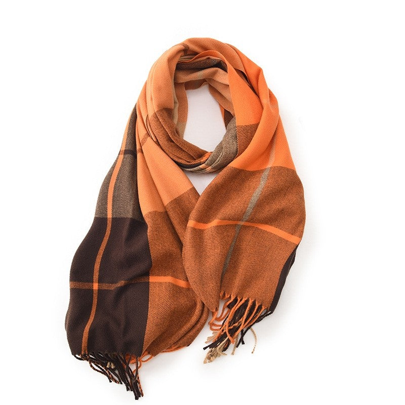 Contrast Color Plaid Tassel Imitation Cashmere Classic Shawl Scarf