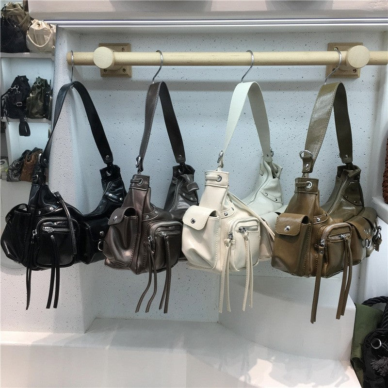 Multi Pocket Studded PU Underarm Motorcycle Bag