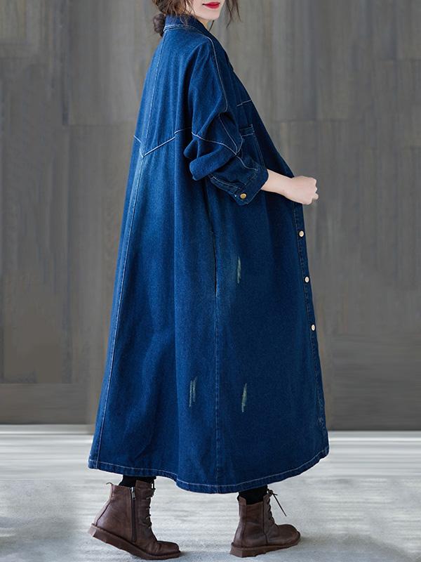 Original Denim Lapel Shirt Dress-Midi Dress-Free Shipping at meselling99