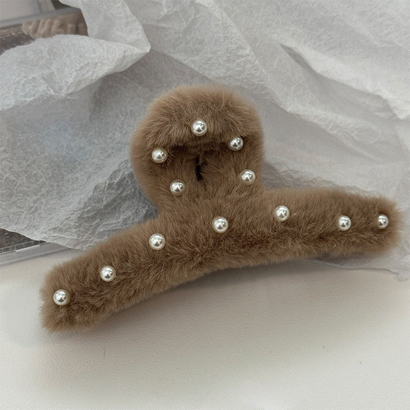 Furry Pearl Large Hair Claw Clip