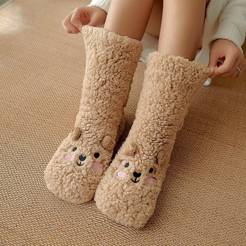 Adults Cute Cartoon Bear Coral Fleece Thick Warm Homewear Socks