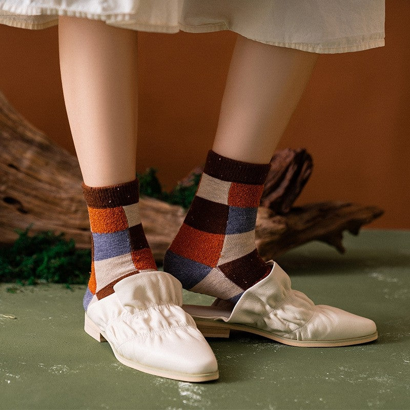 6 Pairs Mixed Color Plaid Winter Wool Adults Socks