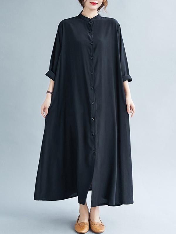 Meselling99 Original Solid Round-Neck Shirts Dress-Maxi Dress-WHITE-FREE SIZE-Free Shipping at meselling99