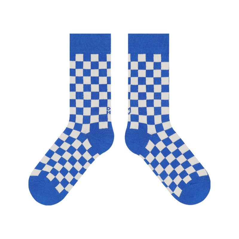 Checkerboard Diamond Pattern Mid-Calf Socks