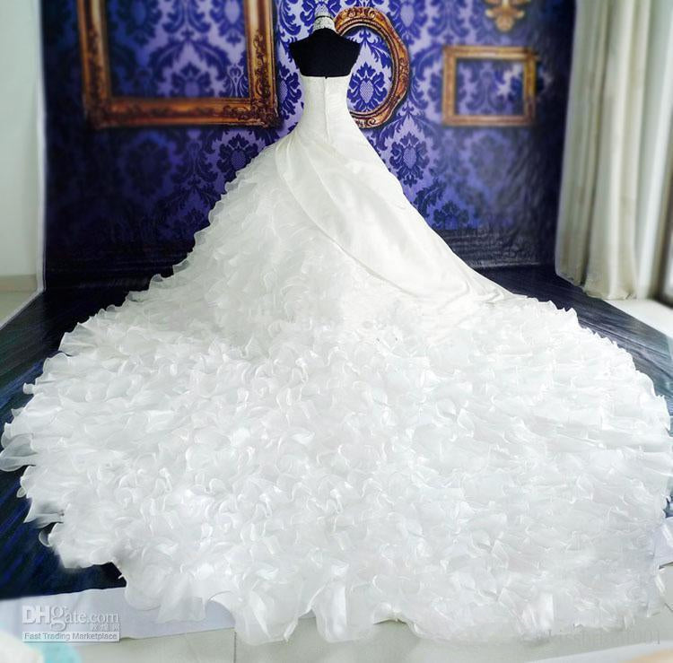 luxury high neck long trail wedding dresses