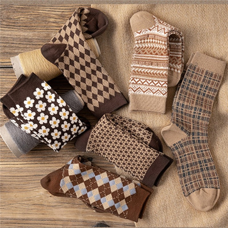 Vintage Geometric Print Mid Calf Socks