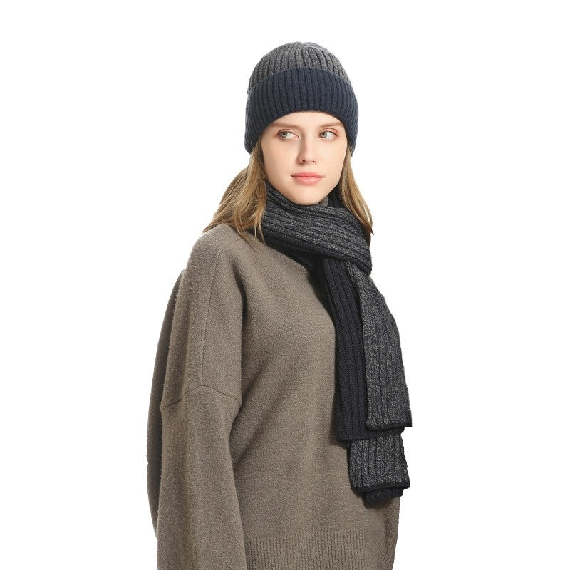 Colorblock Knit Hat Scarf Gloves Set