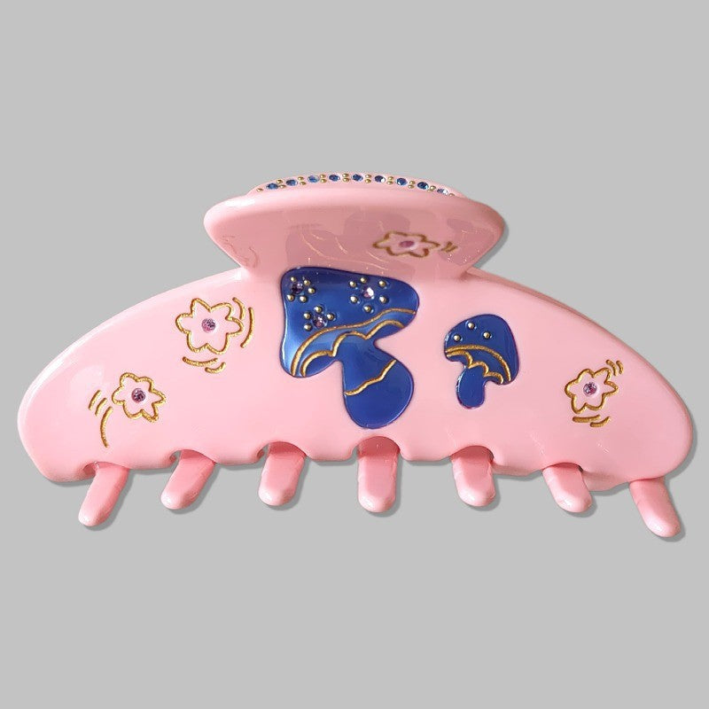 Pink Rhinestone Mushroom Claw Clip