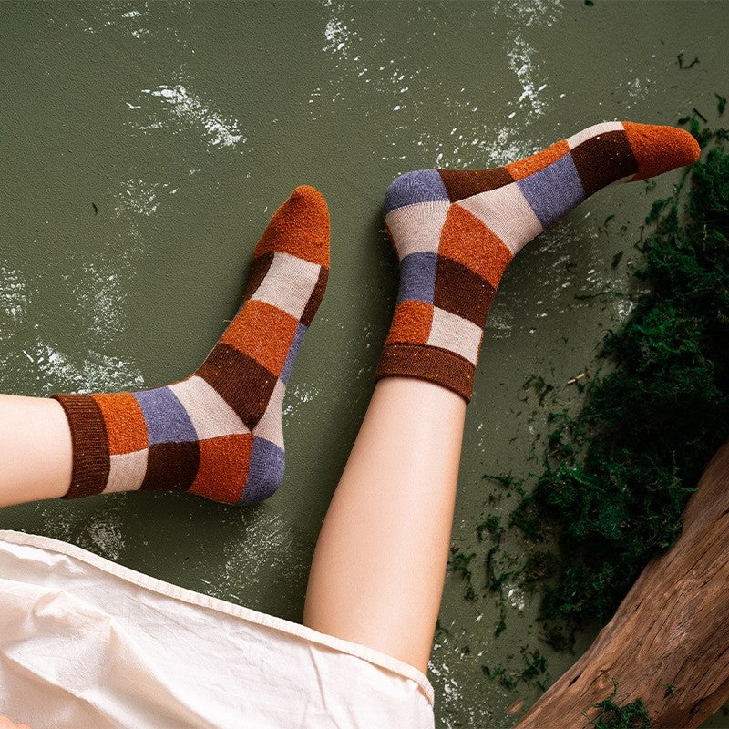 6 Pairs Mixed Color Plaid Winter Wool Adults Socks