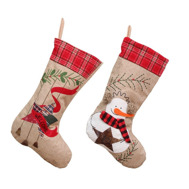 Large Embroidered Burlap Sock Gift Bag Christmas Decoration