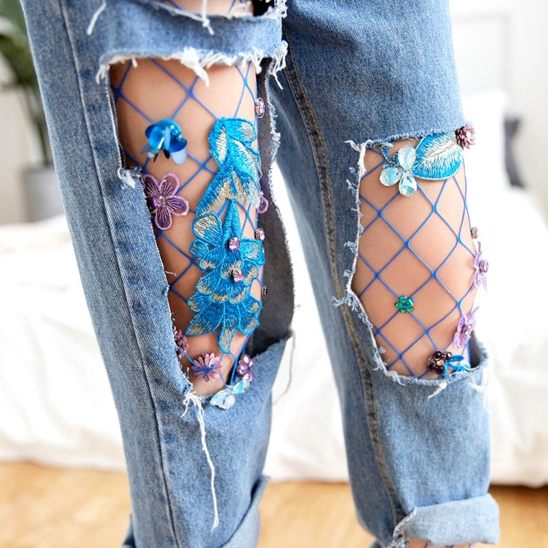 Breathable Embroidered Mesh Grid Socks