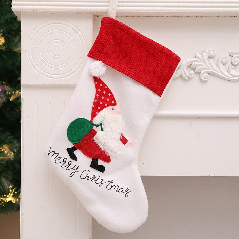 Fleece Patchwork Santa Christmas Socks Gift Bag Home Decorations