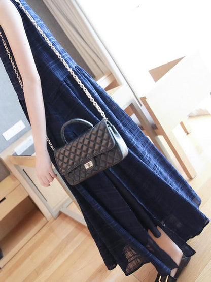 Meselling99 Original Solid Plaid Sleeveless Dress-Maxi Dress-BLUE-FREE SIZE-Free Shipping at meselling99