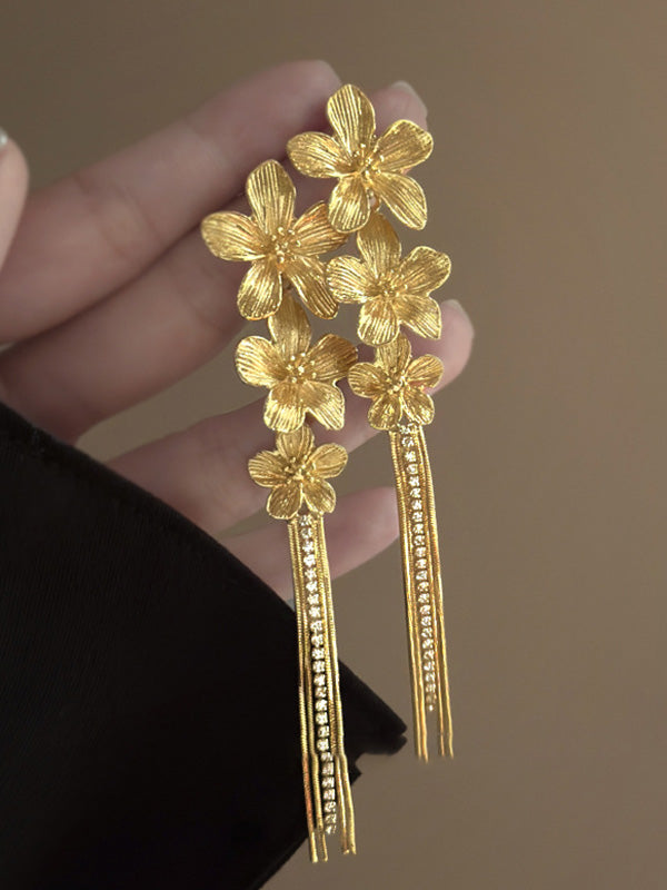 Flower Shape Tasseled Drop Earrings