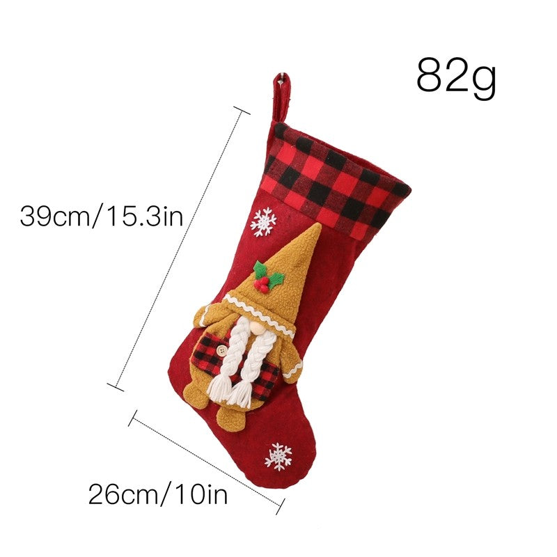 Plaid Ice Cream Rudolph Sock Gift Bag Christmas Decoration