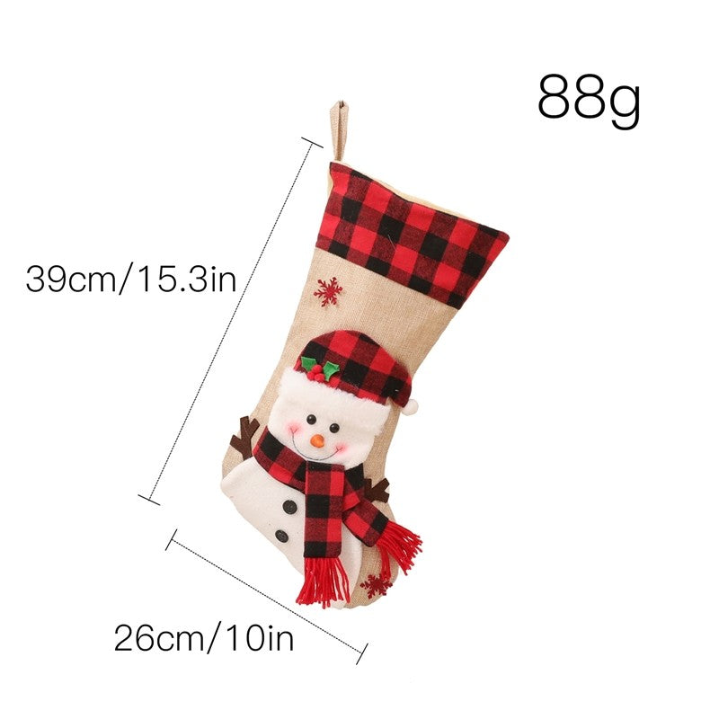Linen 3D Cartoon Sock Gift Bag Christmas Decoration