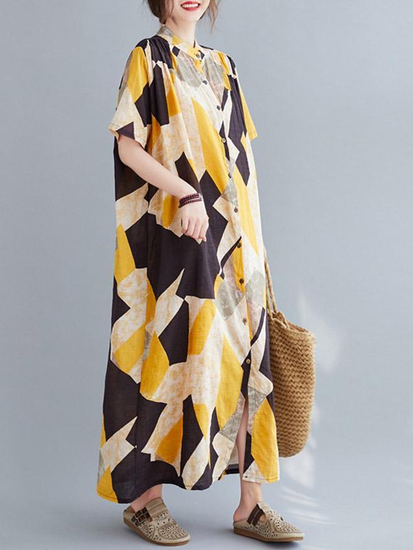 Meselling99 Original Printed Stand Collar Dress-Maxi Dress-SAME AS PICTURE-FREE SIZE-Free Shipping at meselling99
