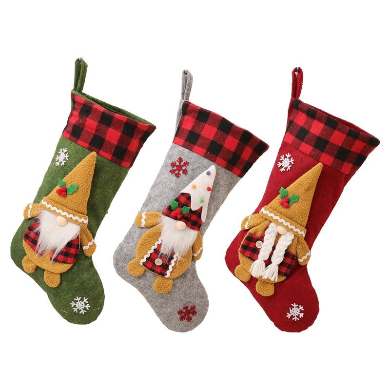 Plaid Ice Cream Rudolph Sock Gift Bag Christmas Decoration