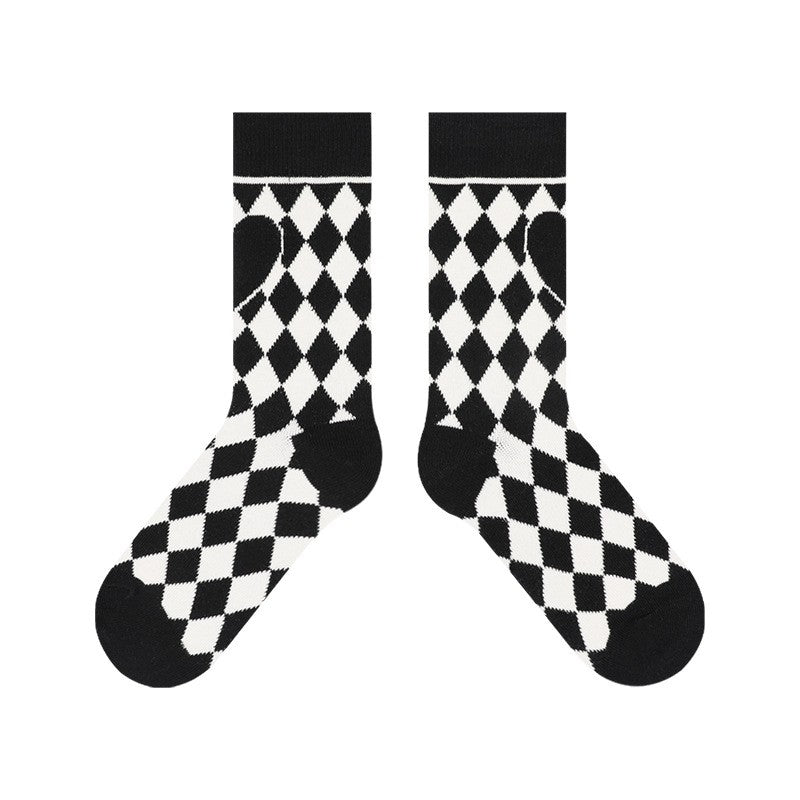Checkerboard Diamond Pattern Mid-Calf Socks