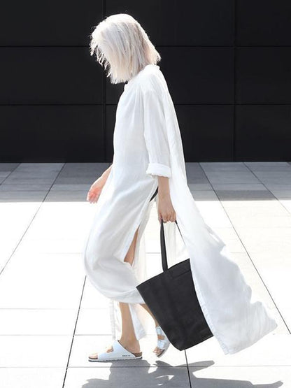 Meselling99 Original Solid Lapel Shirt Dress-Maxi Dress-Free Shipping at meselling99
