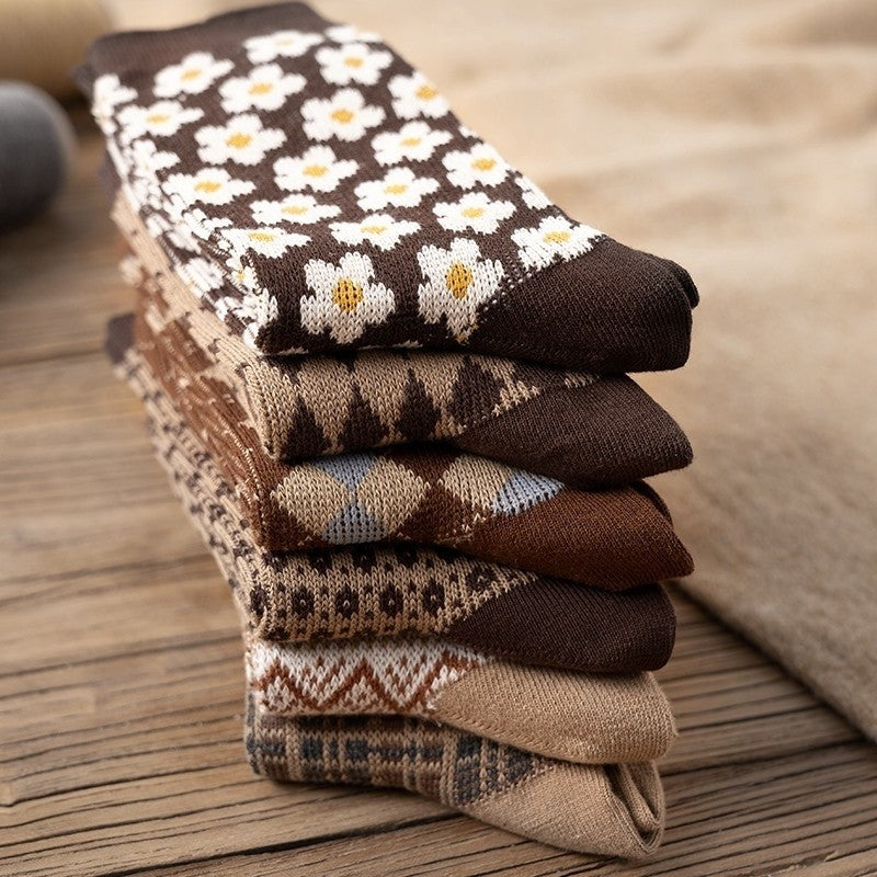 Vintage Geometric Print Mid Calf Socks