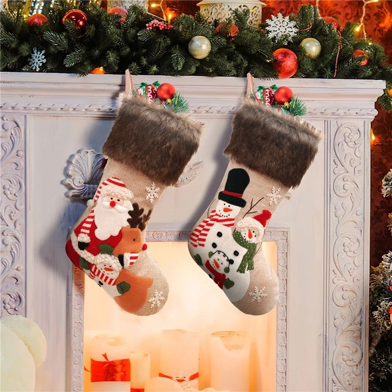 Linen Plush Snowman Santa Sock Gift Bag Christmas Decoration