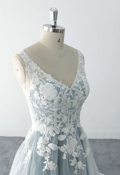 Ivory Lace Wedding Dress Dark Green Lined  Ball Gown Wedding Dresses