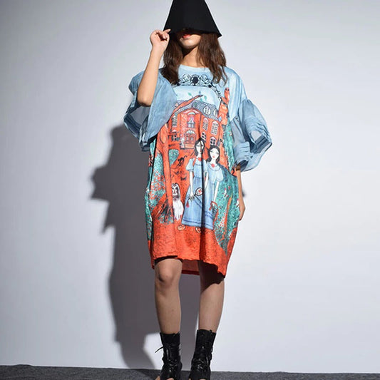 Female Full SleeveHalf Sleeve Ruffles Cartoon Above Knee Dress-Maxi Dresses-The same as picture-Free Size-Free Shipping at meselling99