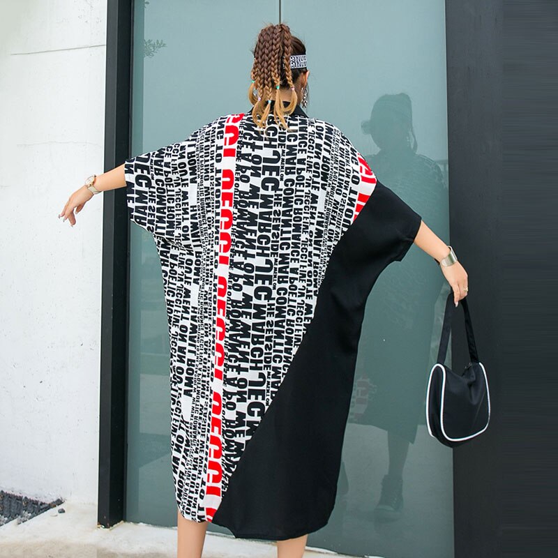 Plus Size Irregular Fashion Women Pocket Elegant Casual Letter Print Dress-Maxi Dresses-The same as picture-Free Size-Free Shipping at meselling99