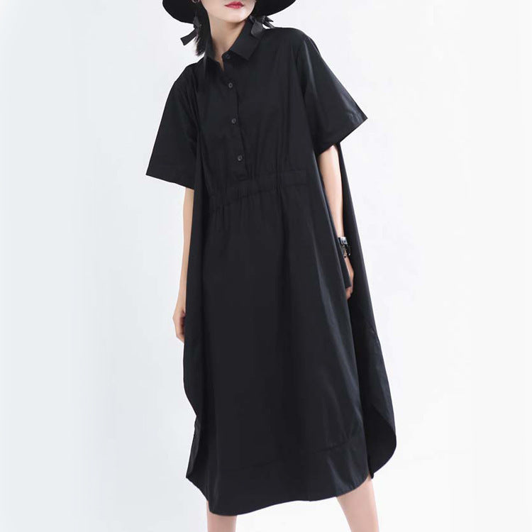 Women White/Black Short Sleeves Shirt Dresses with Button-Maxi Dresses-Free Shipping at meselling99