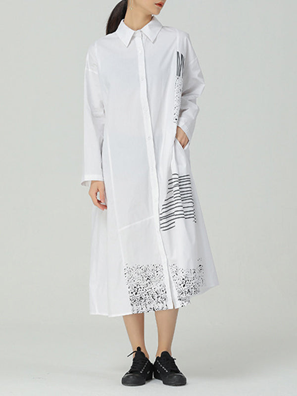 Women Printed Long Sleeve Irregular Dress-Maxi Dresses-Free Shipping at meselling99